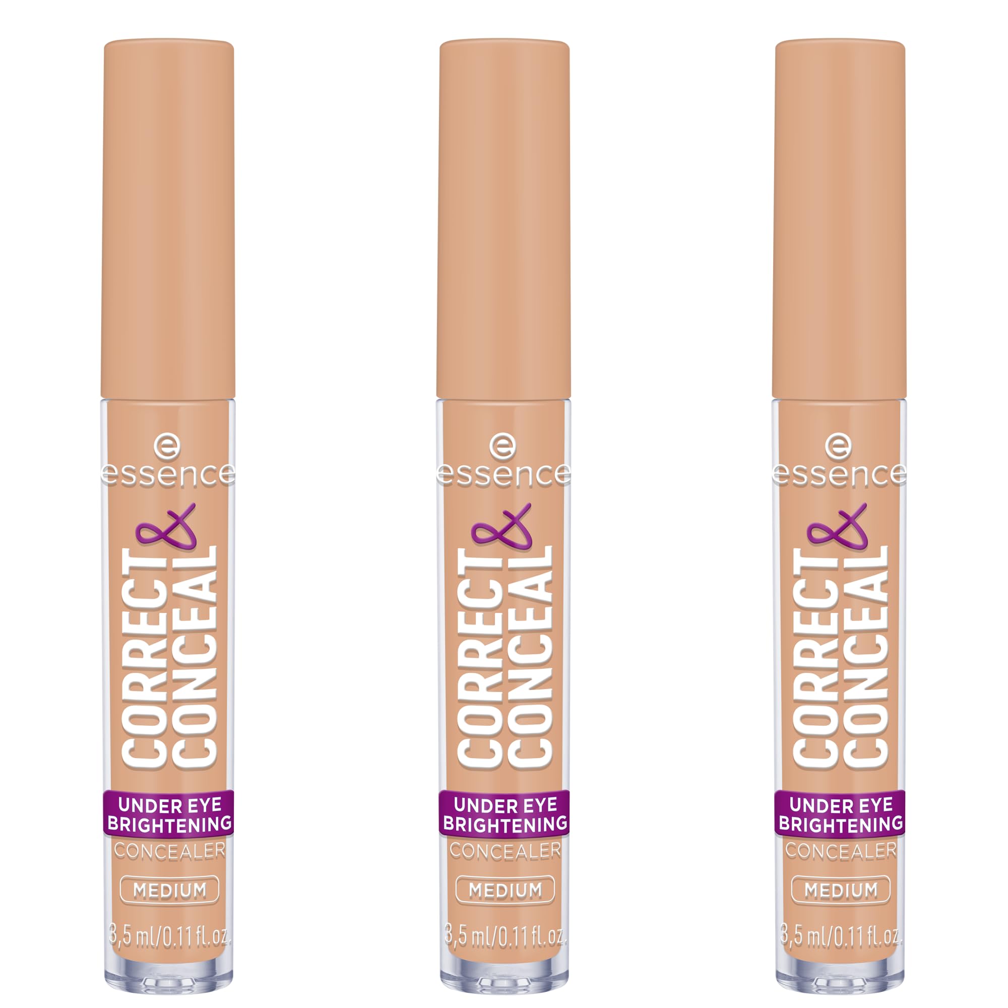 essence CORRECT & CONCEAL under eye brightening concealer, Nr. 20, Nude, aufhellend, farbkorrigierend, natürlich, für sensible Haut, vegan, ölfrei, ohne Parfüm, ohne Alkohol, 3er Pack (3x3.5ml)