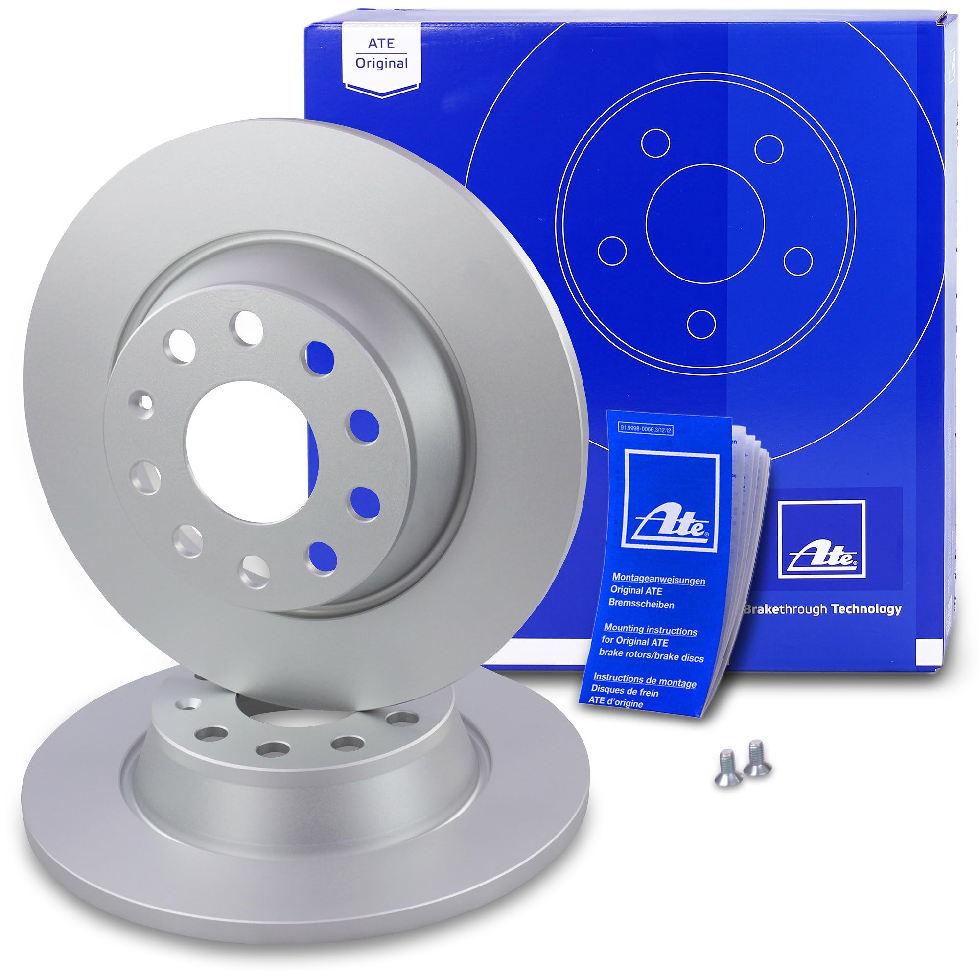 ATE Bremsenset Hinterachse inkl. Bremsscheiben hinten Ø 282 mm voll und Ceramic Bremsbeläge hinten Kompatibel mit AUDI Q3 (8UB, 8UG), SEAT ALHAMBRA, VW CC B7, PASSAT B7 + B8, SHARAN, TIGUAN