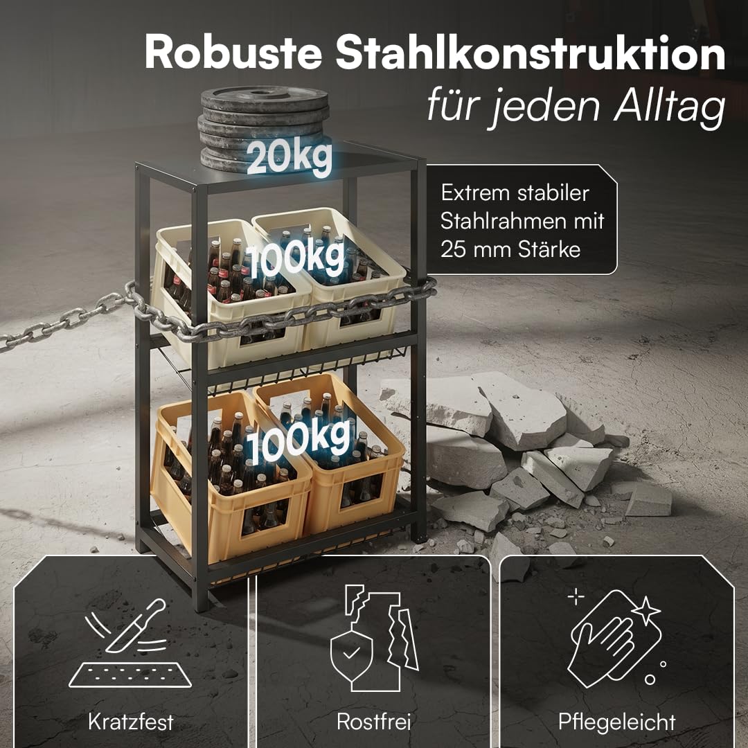 STEELSØN Montune Getränkekistenregal 4 Kisten, Schwarz, mit Ablage, Metall
