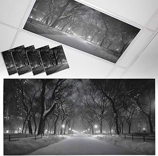 Winter Snowscape Fluorescent Light Covers, 4x2 Feet Magnetic Light Filters for Classroom Office, 4 Pcs Night Snow Landscape Trees Natural Shades Covers for Ceiling Lights Drop Home Decor