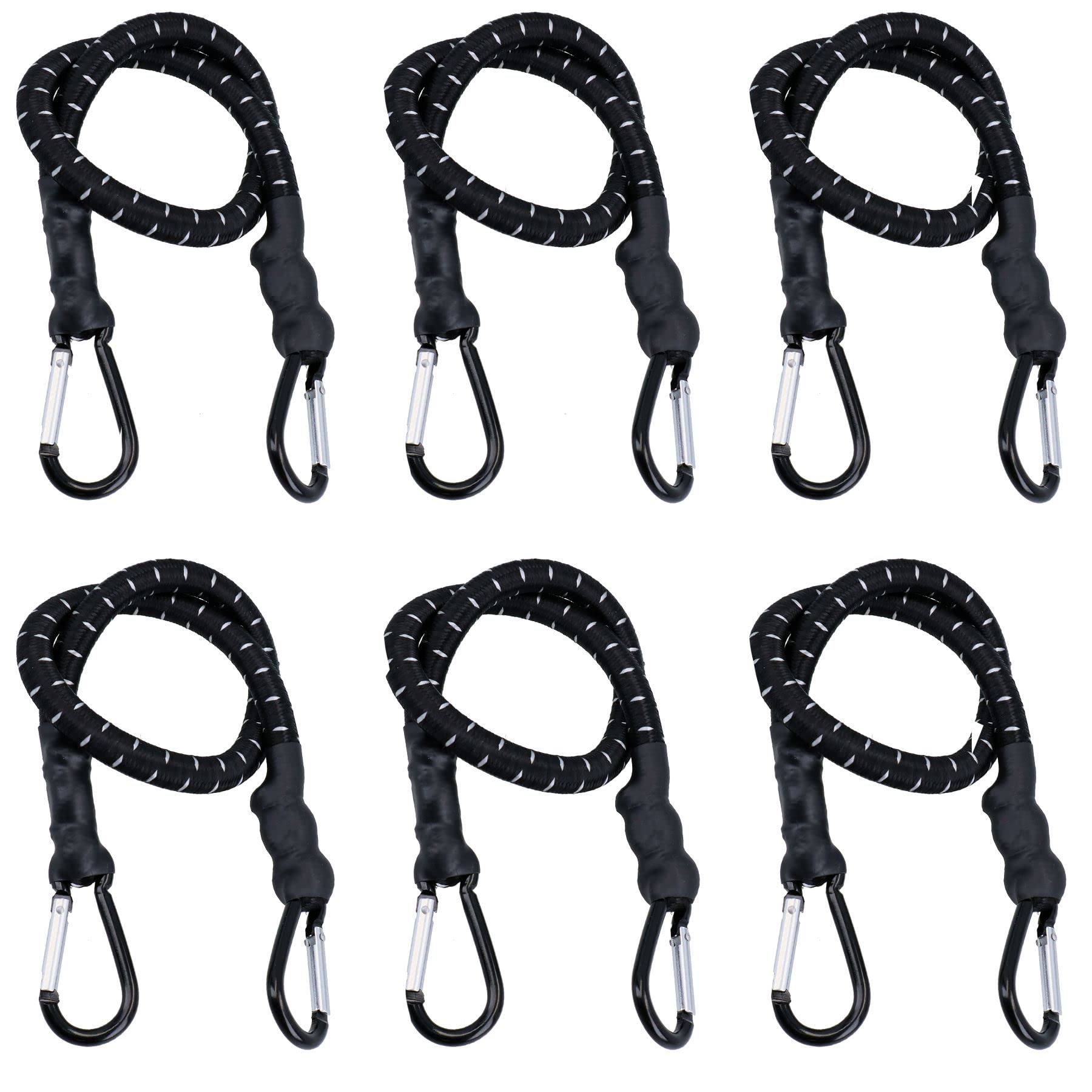 Correa elástica de 24 pulgadas con mosquetones de metal para fijación segura en packs de 6 unidades