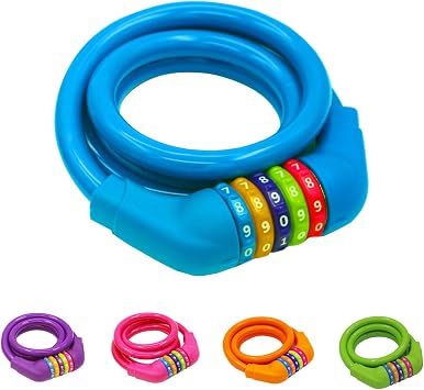 Bike Locks Cable - 4 Feet Resettable Cable Lock - Self Coiling 5 Digit Combination Bicycle Lock Blue ...