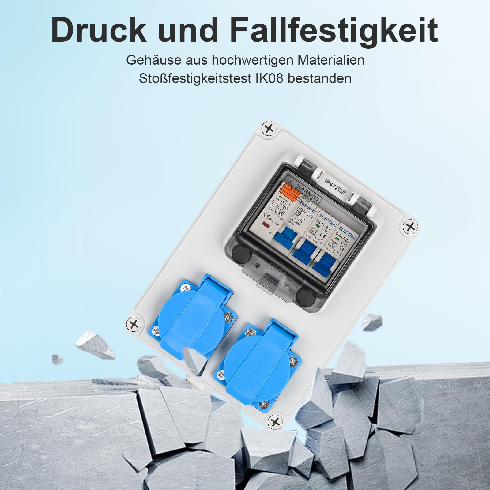 TEOV Coffret Électrique de Chantier Mural, 4 Prises 230V Pré-câblé avec 4 Disjoncteurs LS, IP65 Étanche, Répartiteur de Courant Robuste pour intérieur/extérieur Atelier, Chantier et Extérieur
