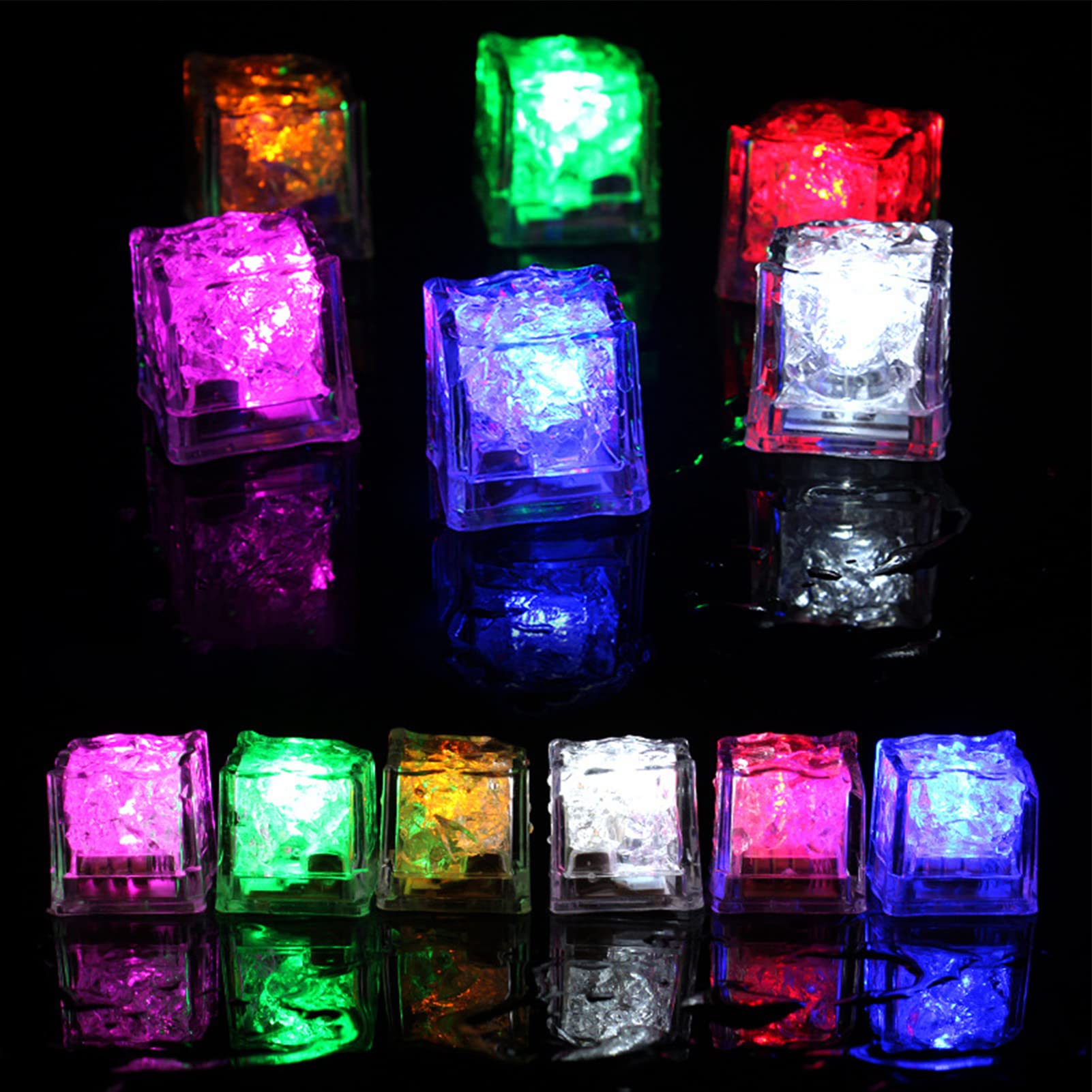 Deosdum 12 PCS LED Light Up Ice Cubes for Drinks Reusable,Liquid Induction Electronic Components Colorful Glitter Glowing Flashing Ice Cubes