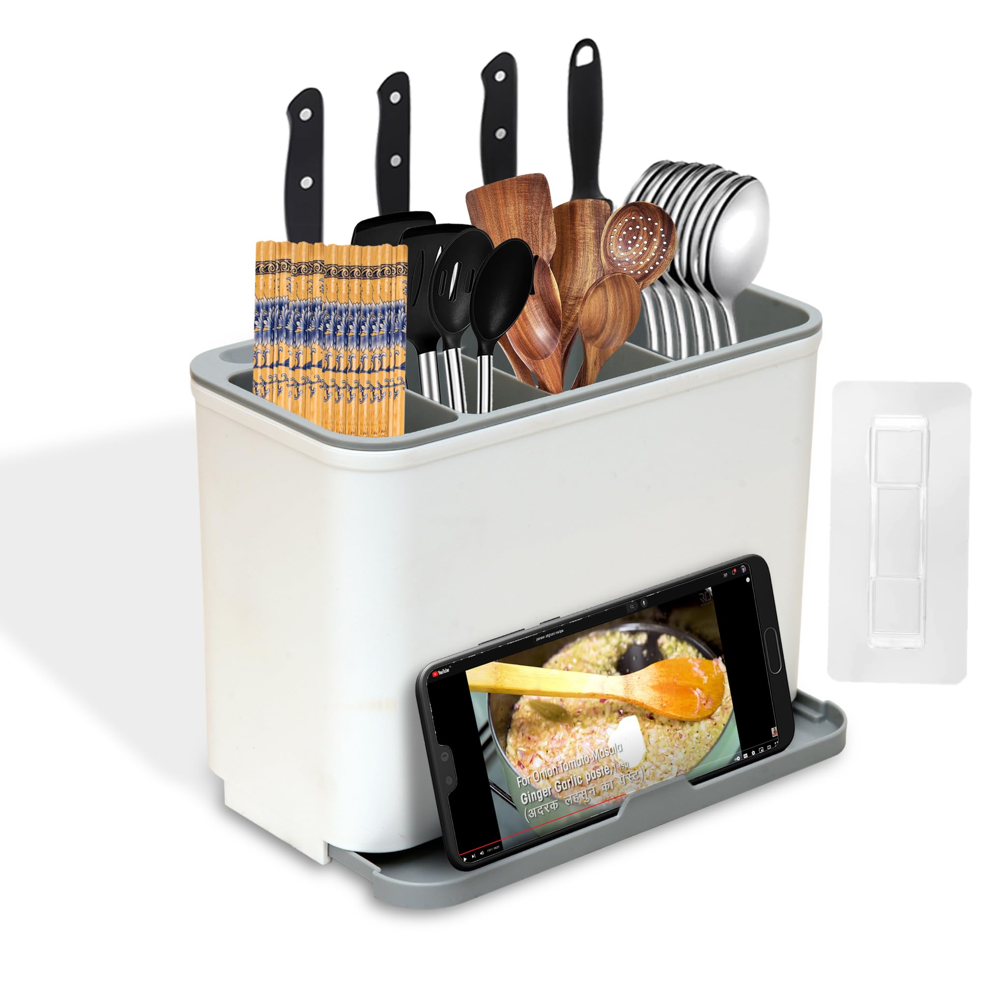 BAREPEPE Self Adhesive Plastic Wall Mounted Kitchen Cutlery Holder,Spoon Holder,Chopstick Holder Organizer Stand (White & Grey) (B0CRZB8R9G) Amazon Price History, Amazon Price Tracker