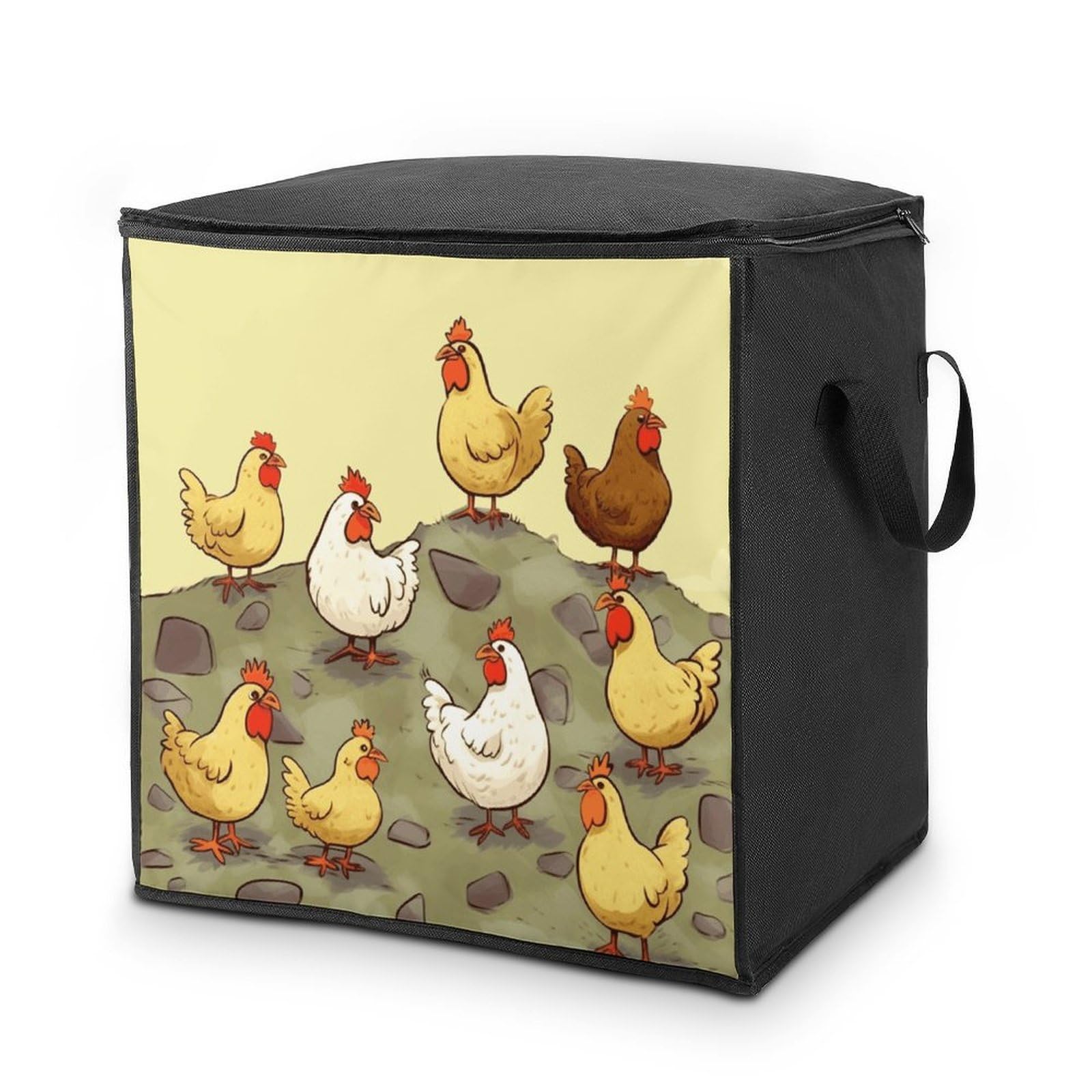 A Brood of Chickens Storage Bag with Zippers And Handle Extra Large Bedding Comforter Storage Bag Foldable Blanket Storage Bags Fabric Moving Bags for Closet Organizer (70L)