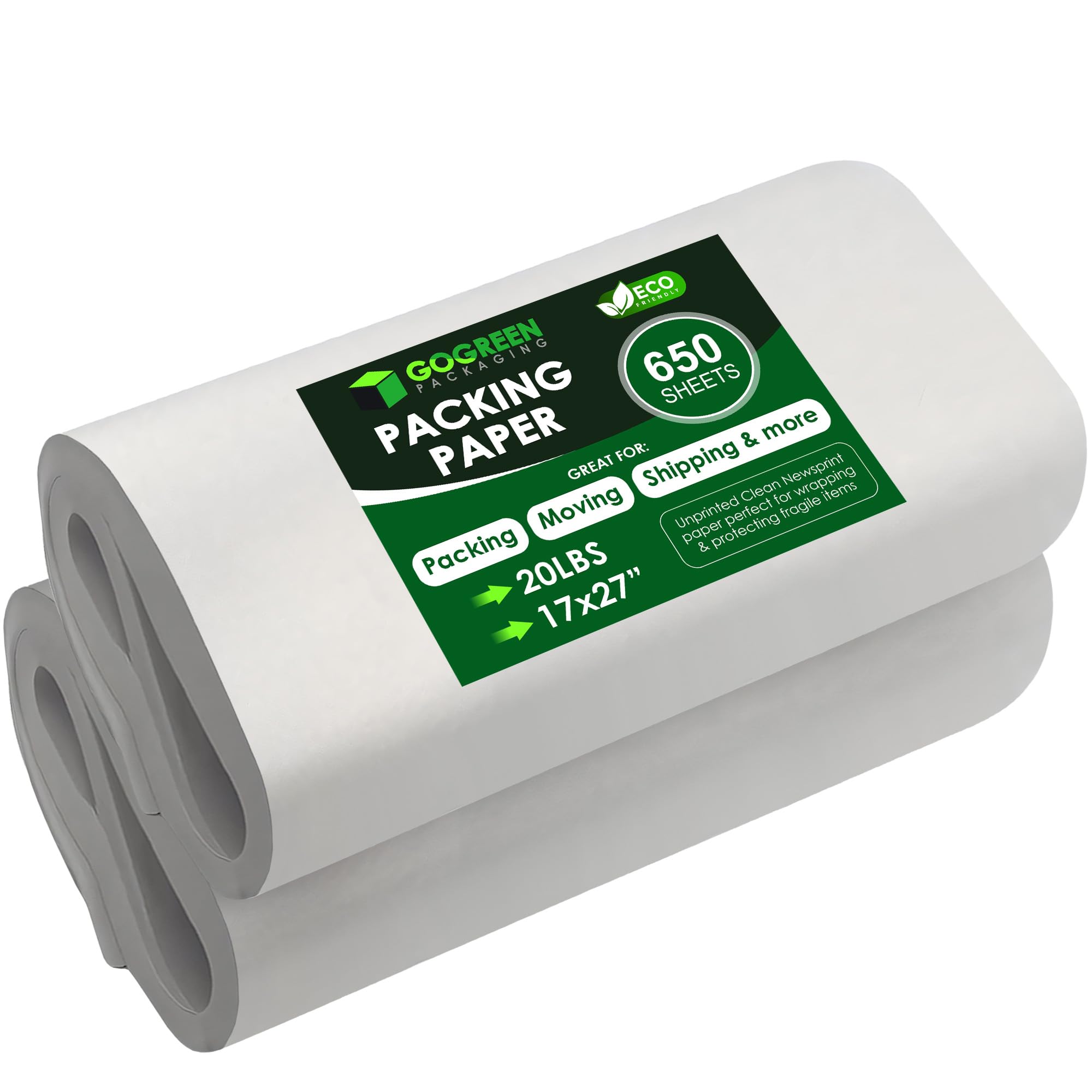 Newsprint Packing Paper – 640 Sheets, Large 27" x 17" Unprinted Packing Paper Sheets for Moving, Shipping, Wrapping & Storage | Packaging Paper for
