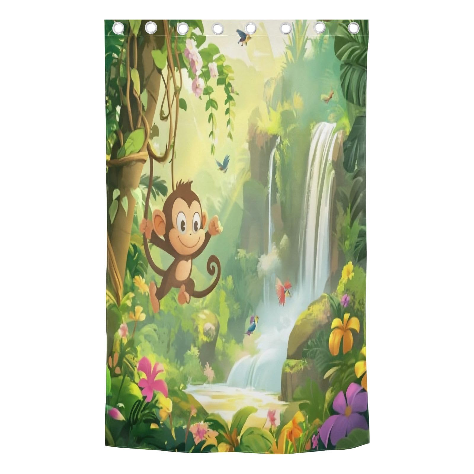 J JOYSAY Cartoon Monkey Jungle Waterfall Blackout Window Curtain Panels Thermal Insulated Window Drapes Grommet Sliding Door Curtains for Bedroom Bathroom 84 x 52 Inch