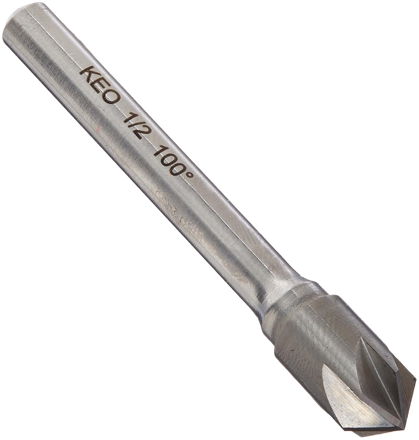 KEO 55816 Solid Carbide Single-End Countersink, Uncoated (Bright) Finish, 6 Flutes, 100 Degree Point Angle, Round Shank, 1/4" Shank Diameter, 3/8" Body Diameter
