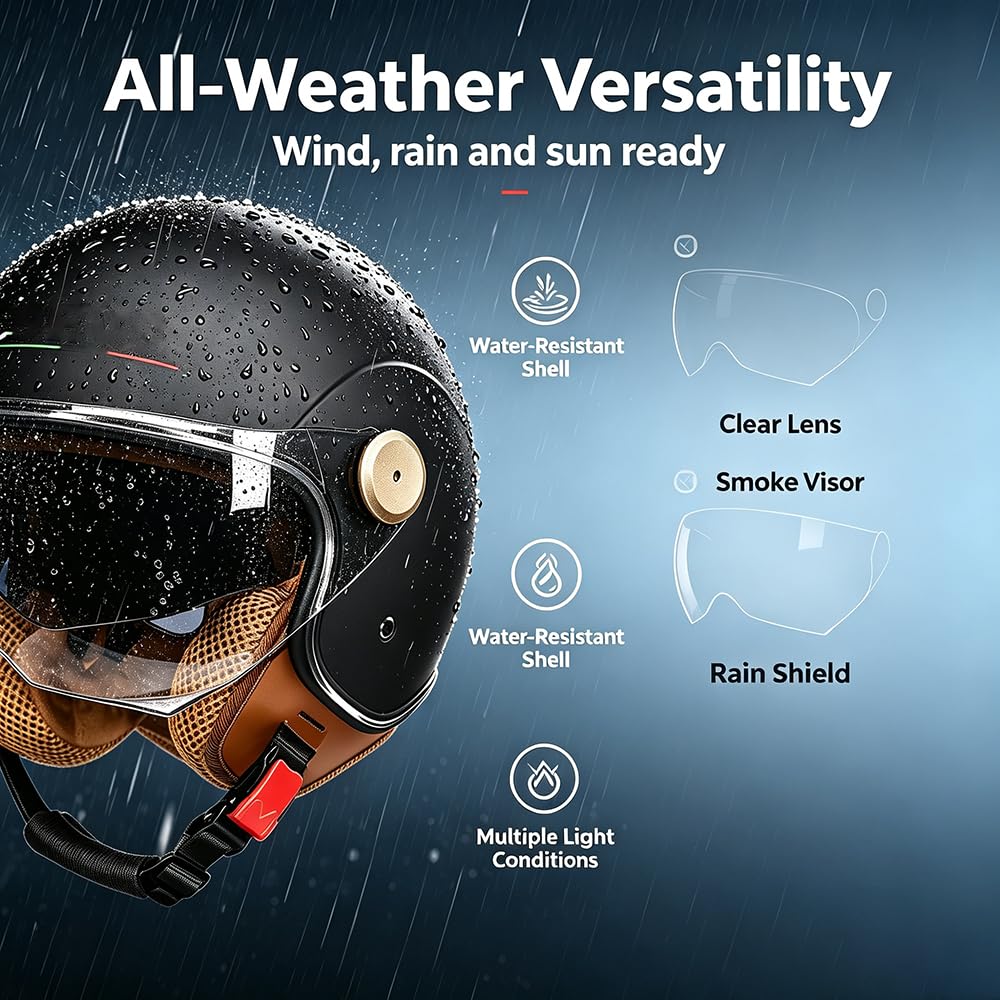 Vintage Cascos de Moto Jet, Capacete Moto con Gafas De Doble, Capa Forro Cómodo Cascos Jet Homologados ECE, Cascos Moto Adulto Hombre Mujer