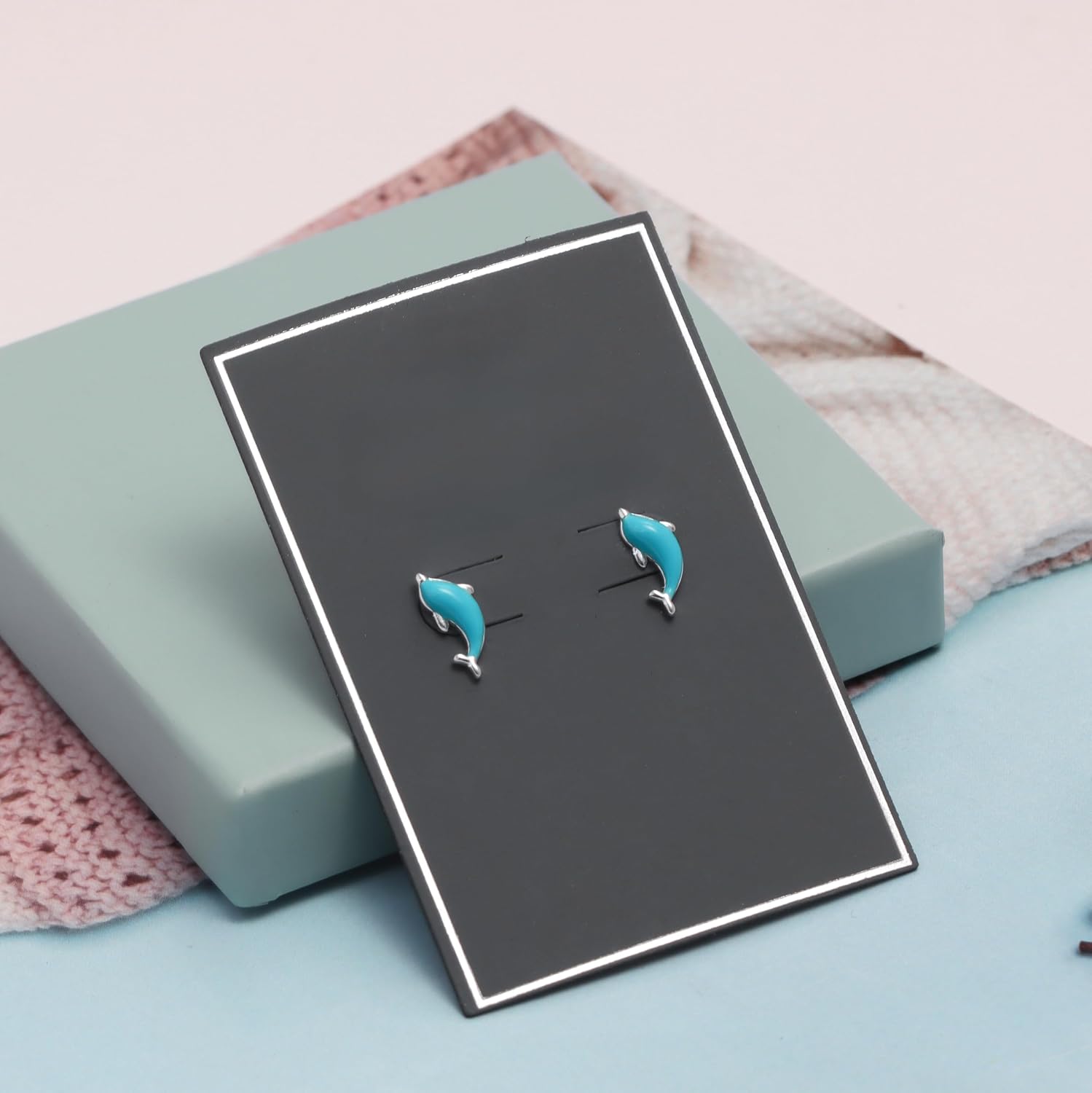 LeCalla 925 Sterling Silver Stud Earrings | Women's Silver Earrings | Lightweight Abalone Shell Stud Earrings | Turquoise Enamel Starfish and Dolphin Design Earrings for Women