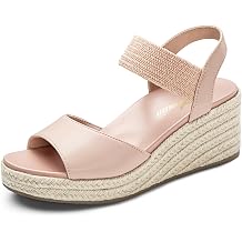 Athlefit Womens Espadrille Platform Wedge Sandals Comfortable Casual Elastic Strap Open Toe Sandals for Summer Work Vacation
