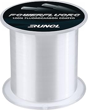 RUNCL Fluorocarbon Fishing Line, PowerFluoro Clear Ice Fishing Leader Line - Virtually Invisible, Faster Sinking, Extra Sensitivity, 300/500/1000yds, 5-32lb Break Strength, Fishing Gifts