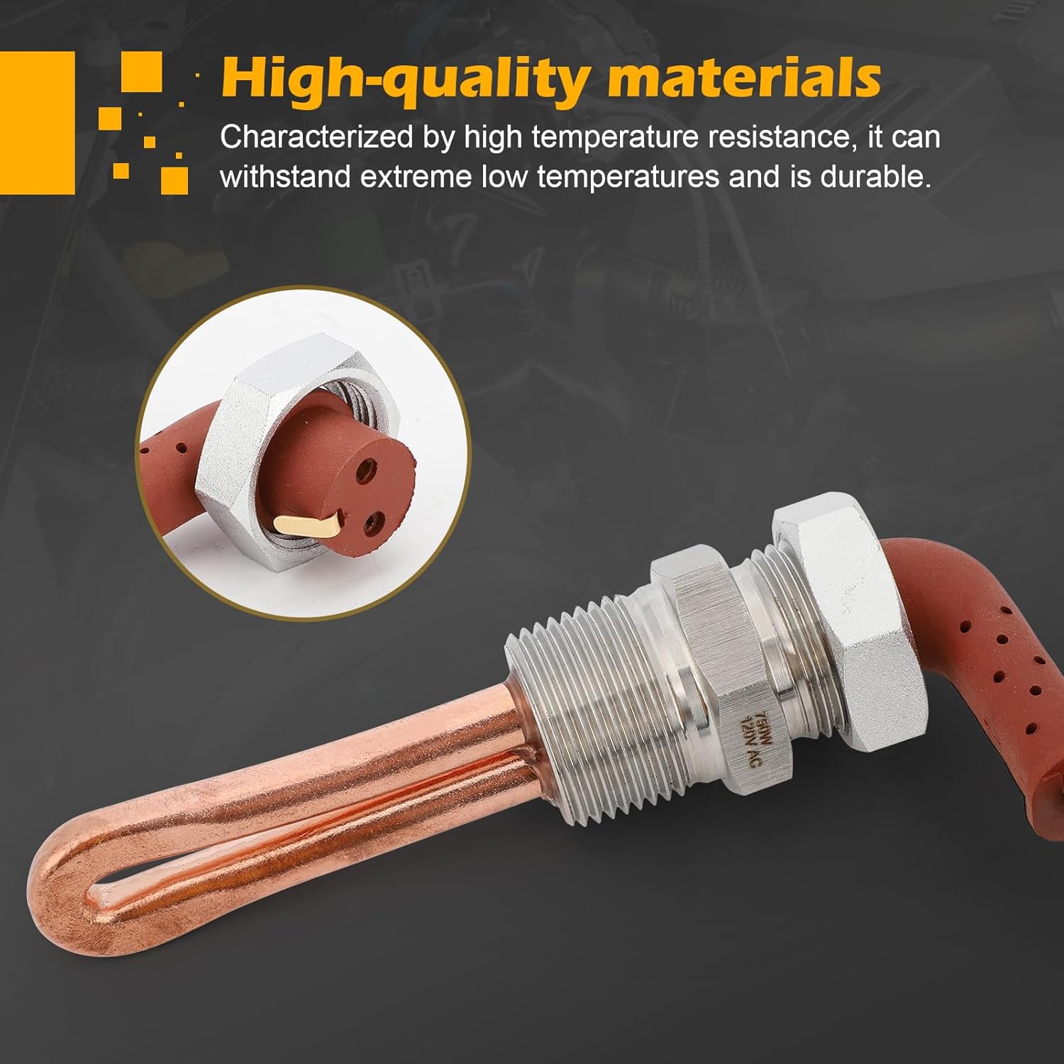 3500022 Engine Block Immersion Heater with Cover Cap for Cummins ISB, QSB/Paccar PX-6, PX-7 5.9L 6.7L - 3/4" NPT Thread /120 Volts/750 Watts