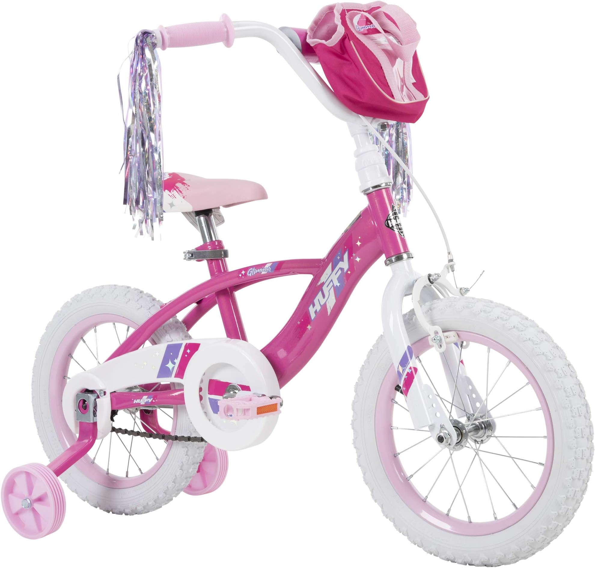 Huffy Glimmer 14” Girl’s Bike with Training Wheels, Quick Connect Assembly, Pink