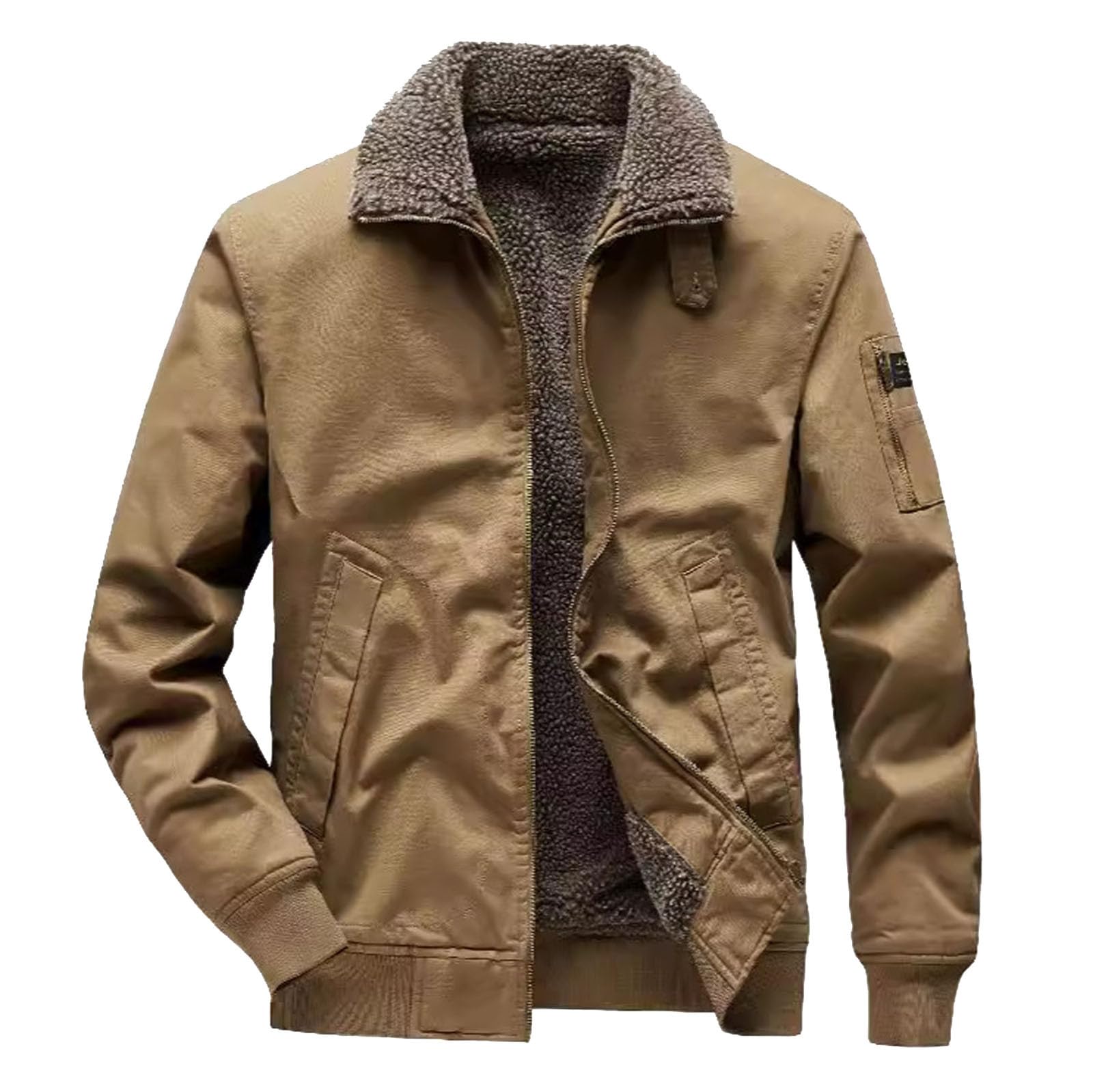 Men's Full-Zip Fleece Jacket Thermal Cotton Lightweight Jackets Warm Velvet Thickened Sherpa Work Jacket Stylish Jackets