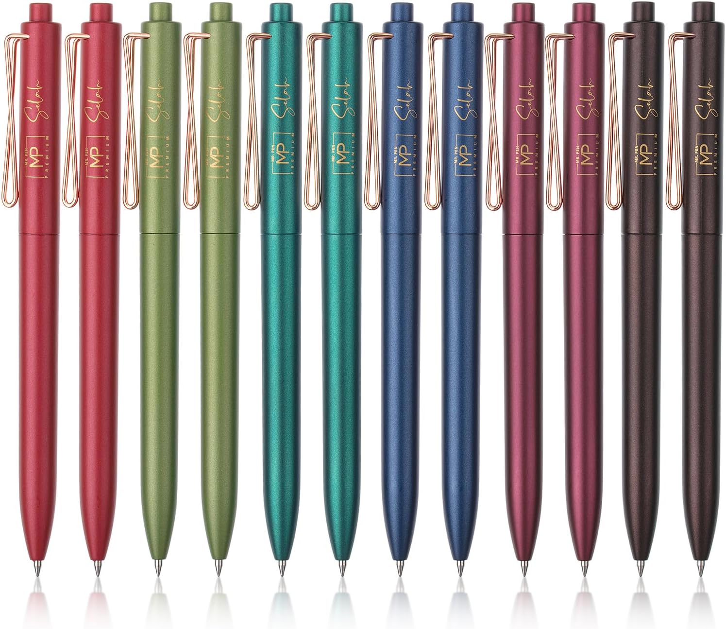 Mr. Pen- Retractable Gel Pens, 12 Pack, Black Ink, Metallic Dark Vintage Barrels, Fine Point 0.5 mm, Fast Dry, Smooth Writing, Cute Pens for Drawing, Writing Planner and School Supplies