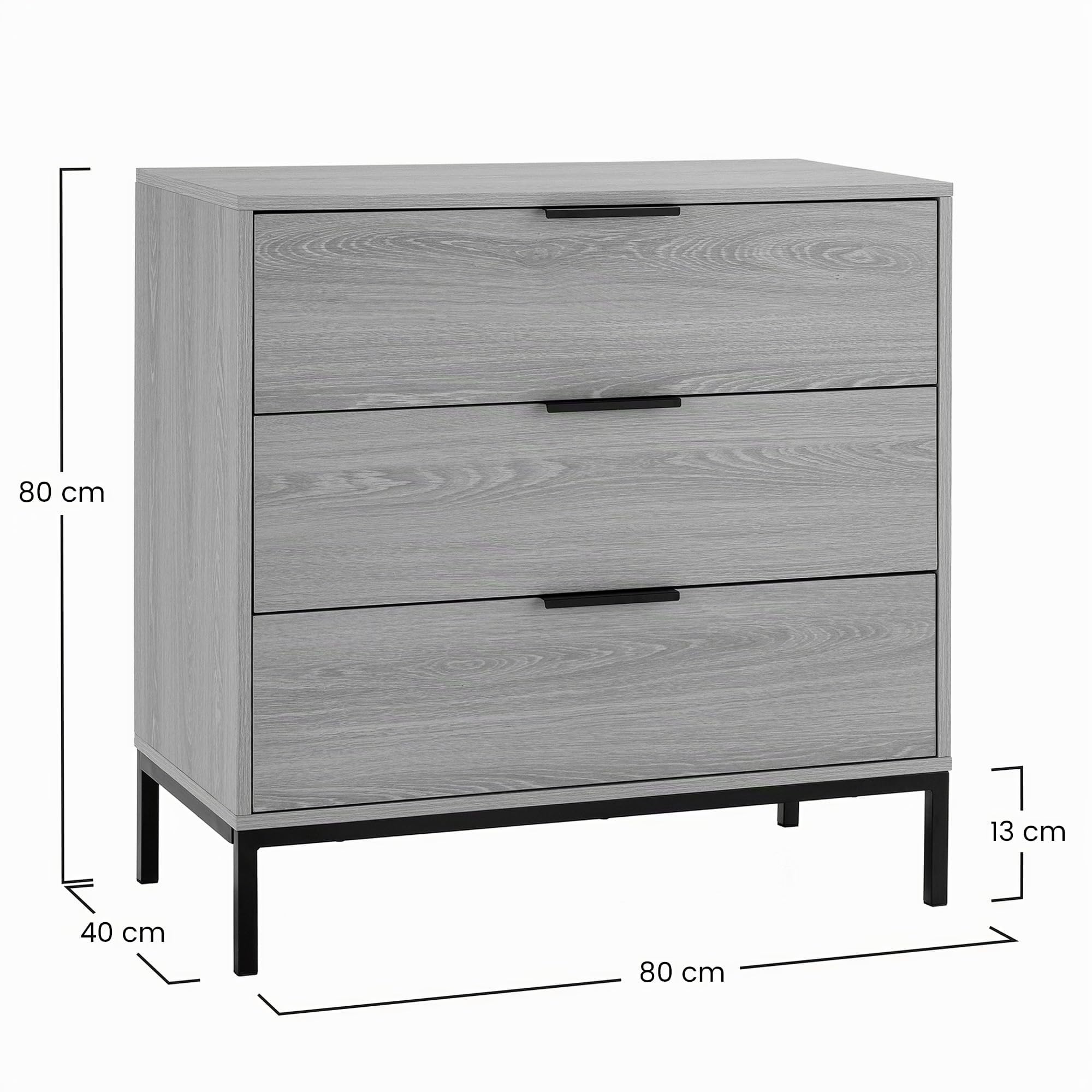 HOMN LIVING Cómoda de Noche Auri 3 cajones Color Roble, 80 cm (Ancho) 40 cm (Profundo) 80 cm (Altura)