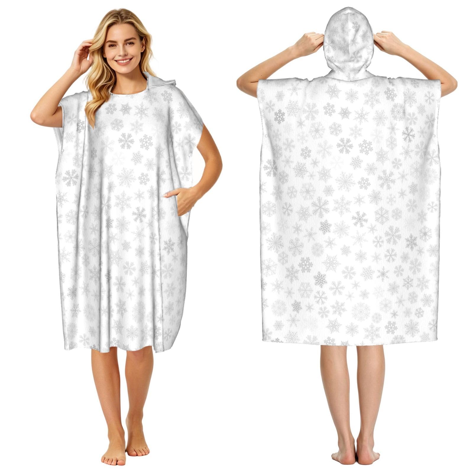 Poadnly Christmas Snowflakes Winter Snowflake, Adult Hooded Beach Towel 90 x 110 cm,Changing Bath Robe, Surf Poncho Towel For Women Men