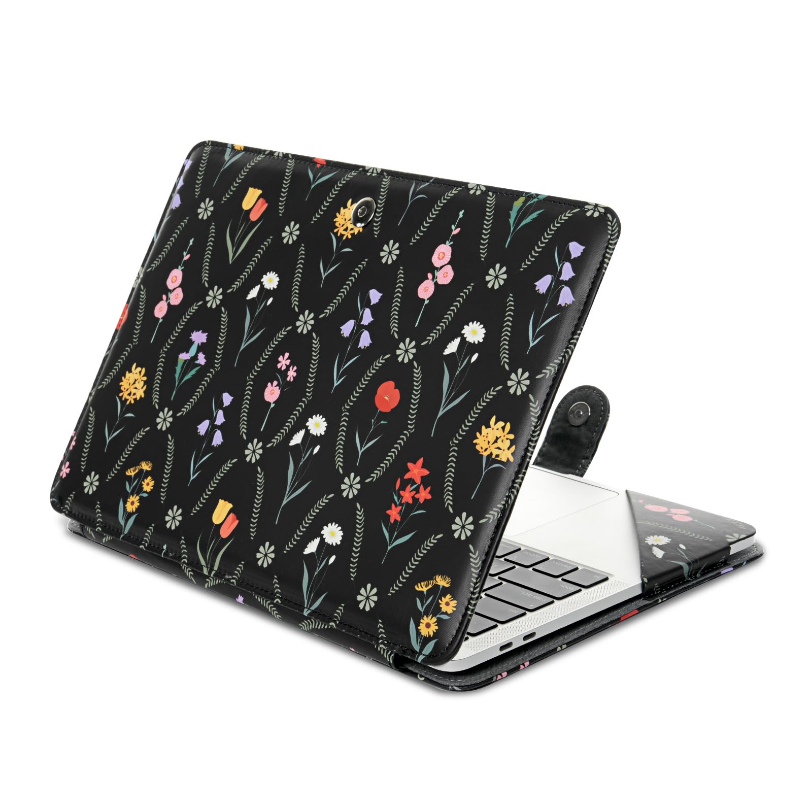 MOSISO Case Compatible with MacBook Air 13 inch M4 M3 M2 M1 2025-2018/Pro 13 inch M2 M1 2025-2016, Aesthetic Simple Floral PU Leather Portfolio