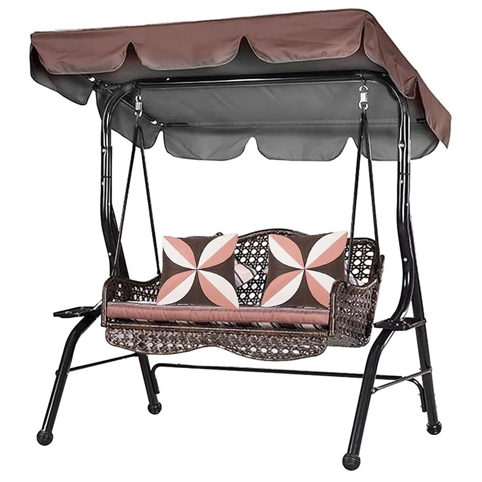 MXCZFC Garden Swing Canopy Replacement, Swing Chair Canopy Replacement, Waterproof Windproof Anti-UV Heavy Duty Rip Proof Hammock Top Cover Fit for 2/3 Seater Swings Chair,Brown,164x114x15cm