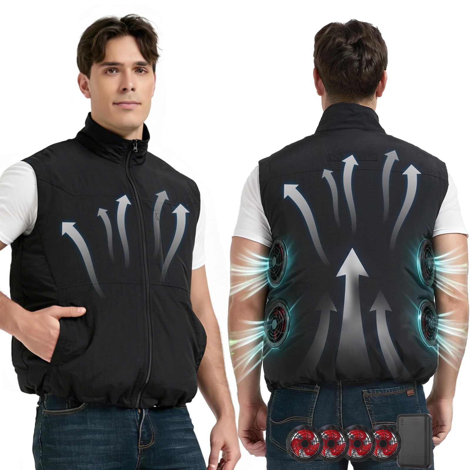 Gilet refrigerante da 12 V, con 4 ventole e batteria, giacca termica elettrica per uomo e donna, per campeggio, escursionismo, ciclismo, lavoro
