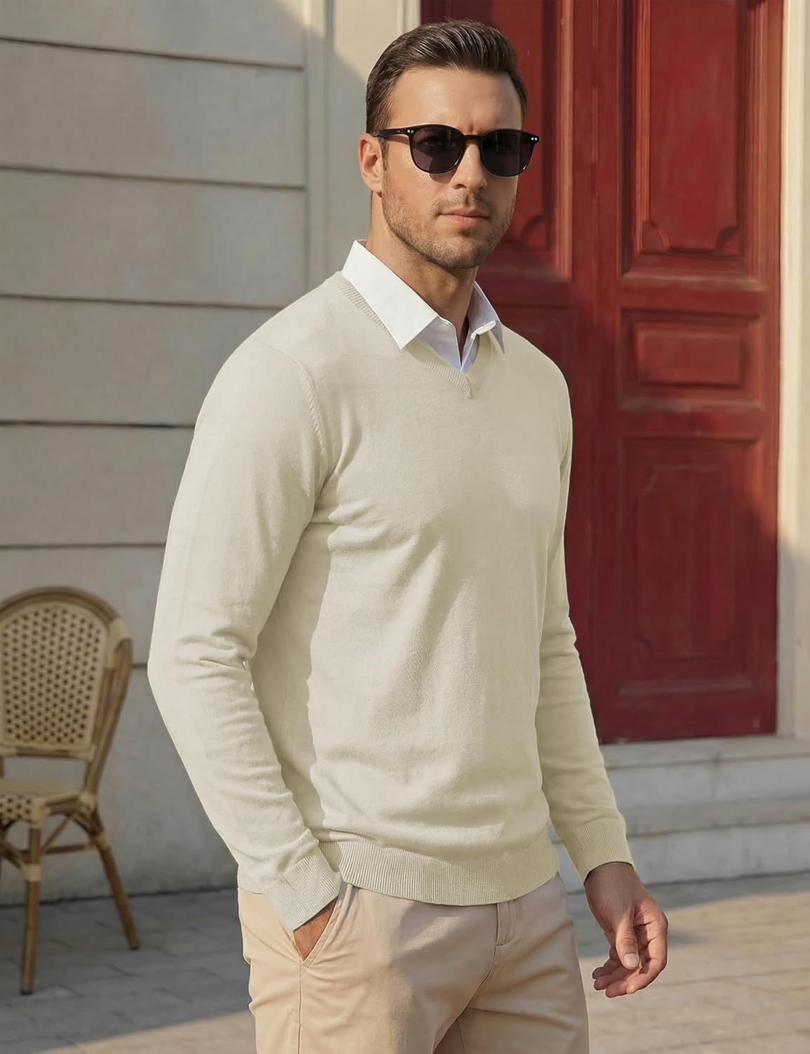 MAGNIVIT Men's V Neck Pullover Light Weight Long Sleeve Knit Soft Fashion Ribbed Sweater - Image 3
