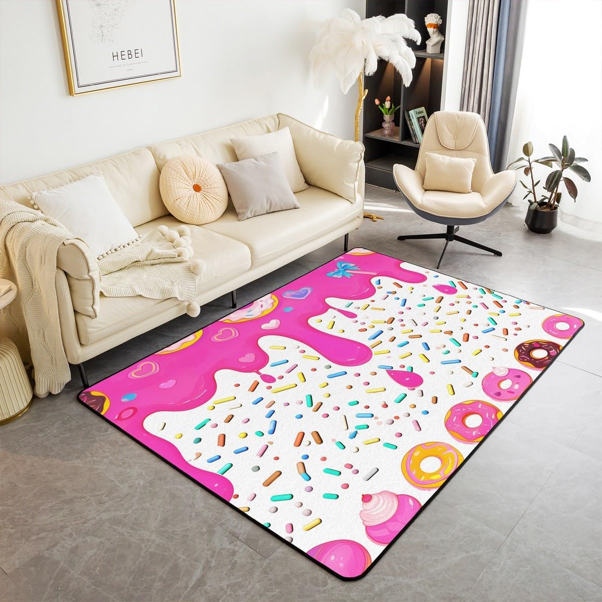 Girls Doughnuts Area Rug,Colorful Candy Dots Pattern Non Slip Rug Dessert Cake Food Indoor Floor Mat Entrance Rug for Teens Girls Bedroom Carpet,Kawaii Sweet Chairs Couch Living Room Decor,5x6'6''