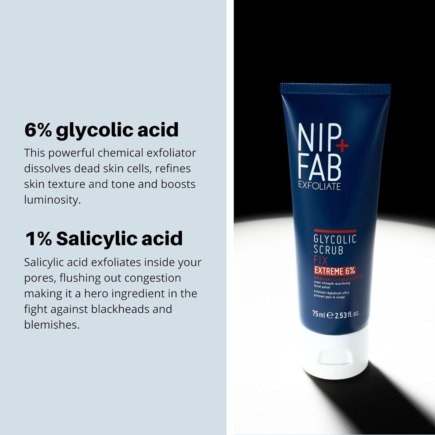 Nip + Fab Glycolic Fix Scrub Extreme (2.5 fl oz) – 6% Glycolic Acid 3-in-1 Facial Exfoliator & Pore Refiner – Deep Cleansing AHA BHA Face Scrub for Brightening & Smoothing - Image 5