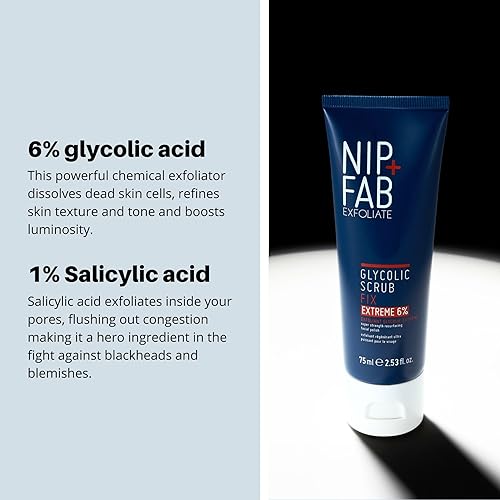Miniatura 5 de Nip + Fab Glycolic Acid Fix Face Scrub Extreme con ácido salicílico, aloe vera AHA/BHA exfoliante facial limpiador para refinar poros y aclarar la