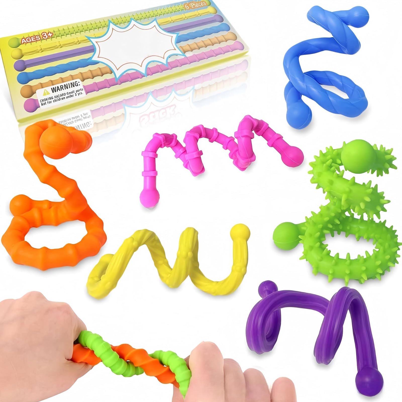 SiumPklay 6 Pack Silicone Sensory Fidget Sticks, Textured Stretchy Calming Sensory Toys for Autism & ADHD