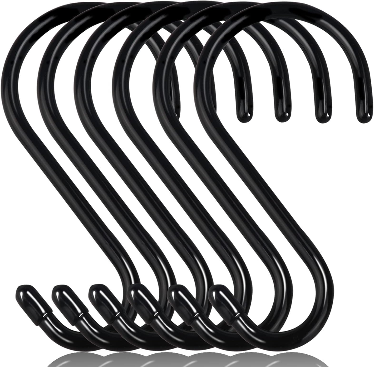 DINGEE 6 Inch Heavy Duty S Hooks, Large S Hook for Hanging Plants, Vinyl Coated S Hook 6 Pack Sturdy Non Slip Black S Hooks for Hanging Closet,Bird Feeders,Kitchen,Large Object,Garden Tools