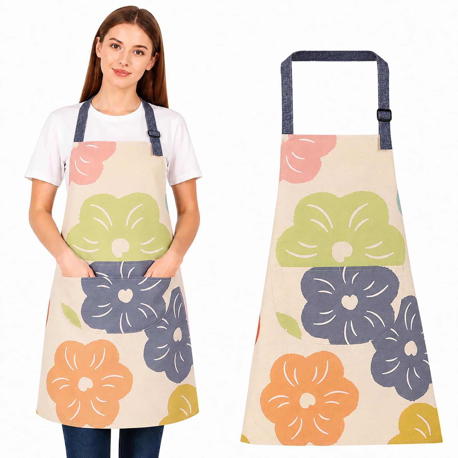 FAIRYGATE Kitchen Aprons for Women with Pockets Floral Adjustable Apron Vintage Flower Baker Chef Bib Pinafore for Cooking Baking Gardening Restaurant A5751 — image 1