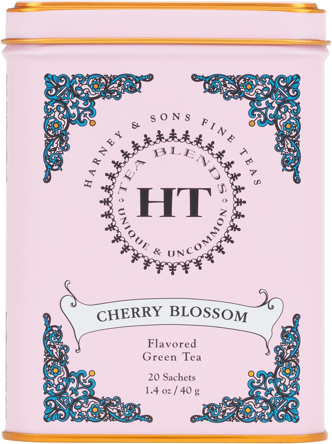 Harney & Sons Caffeinated Blossom Green Tea Tin Sachets Pink 31629, Cherry, 20 Count (Pack of 1)