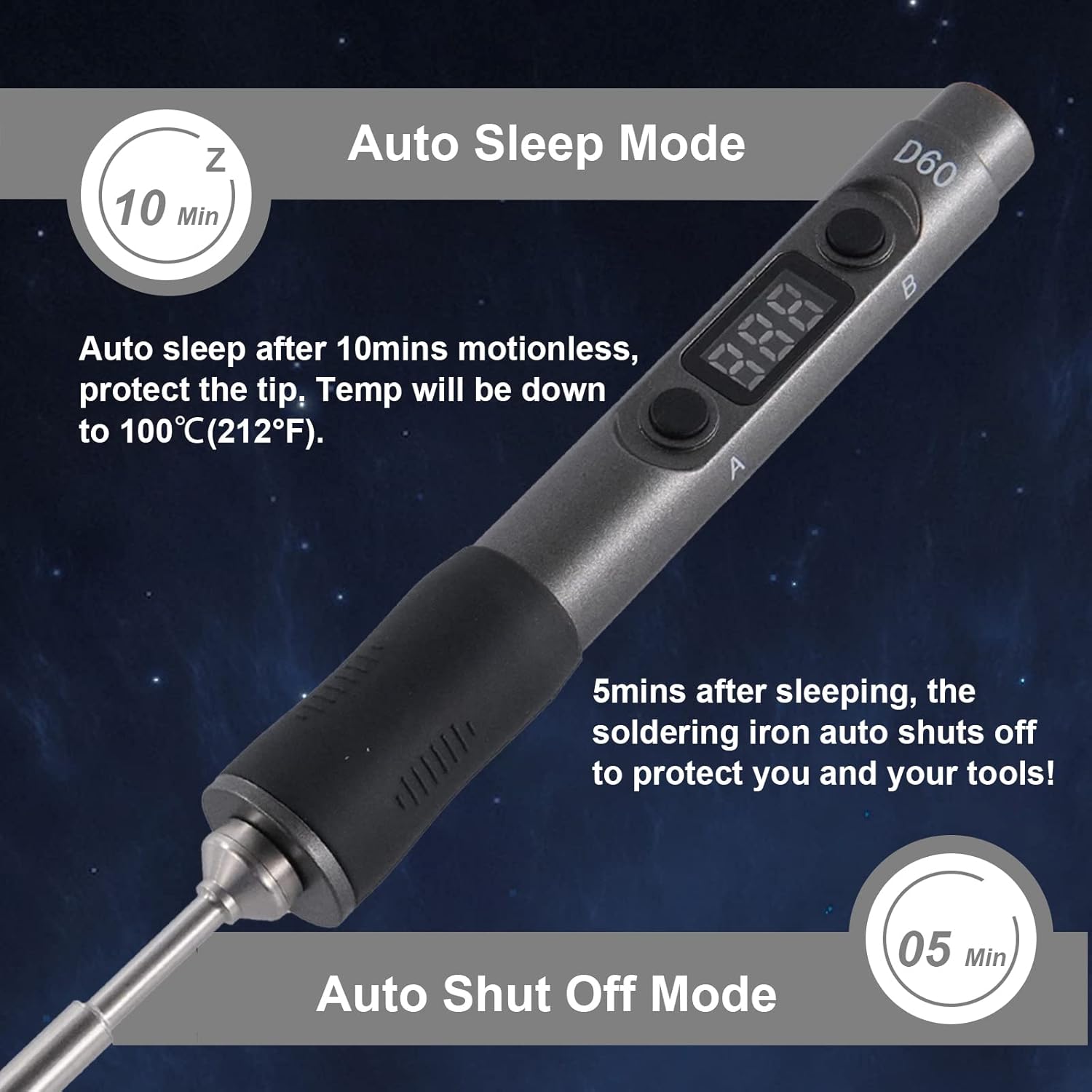 Electric Soldering Iron, SEQURE D60B Pro Portable Soldering Kit, Support PD 3.0, Auto Sleep & Shutoff, XT60 Cable, 19V Power Adapter, Digital Adjustable Temperature Welding Tool - TS B2 SQ-D60B Pro - Image 4