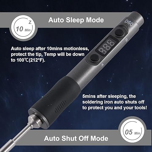 Miniatura 5 de Soldador eléctrico, SEQURE D60B Pro Kit de soldadura portátil, compatible con PD 3.0, apagado y apagado automático, cable XT60, adaptador de