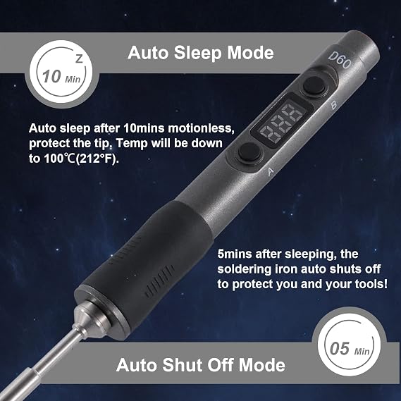 Electric Soldering Iron, SEQURE D60B Pro Portable Soldering Kit, Support PD 3.0, Auto Sleep & Shutoff, XT60 Cable, 19V Power Adapter, Digital Adjustable Temperature Welding Tool - TS B2