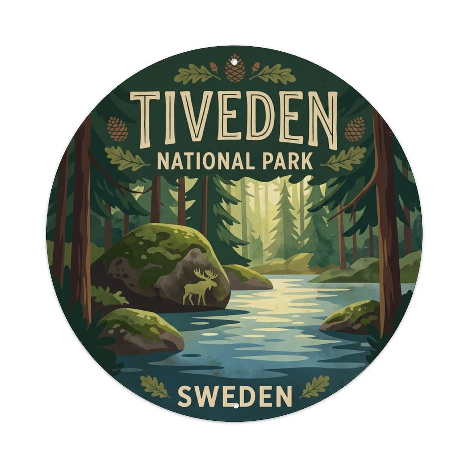 Vintage Travel Tiveden Sweden Forest Metal Tin Sign