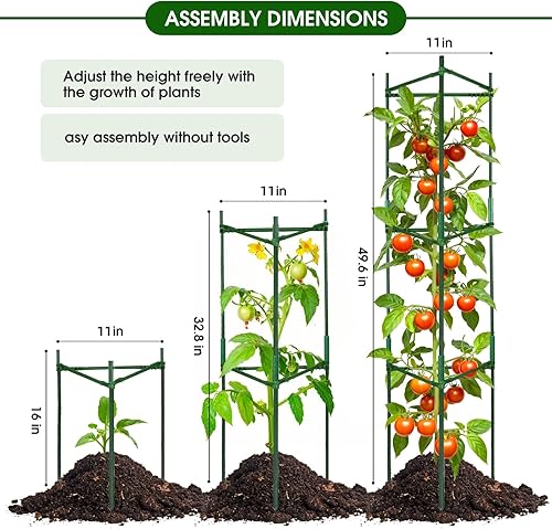 Miniatura 2 de Hoyejyou Paquete de 3 jaulas de tomate para soporte de plantas de jardín, hasta 49.6 pulgadas de enrejado de tomate con brazos ajustables a presión,