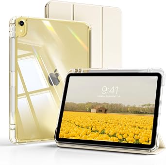 حافظة كينكي هايبرد لجهاز iPad A16 مقاس 11 بوصة 2025، حافظة iPad من الجيل العاشر مقاس 10.9 بوصة 2022 مع حامل قلم رصاص، غطاء قابل للفصل مع غلاف خلفي صلب شفاف، نوم/استيقاظ تلقائي، أبيض كريمي