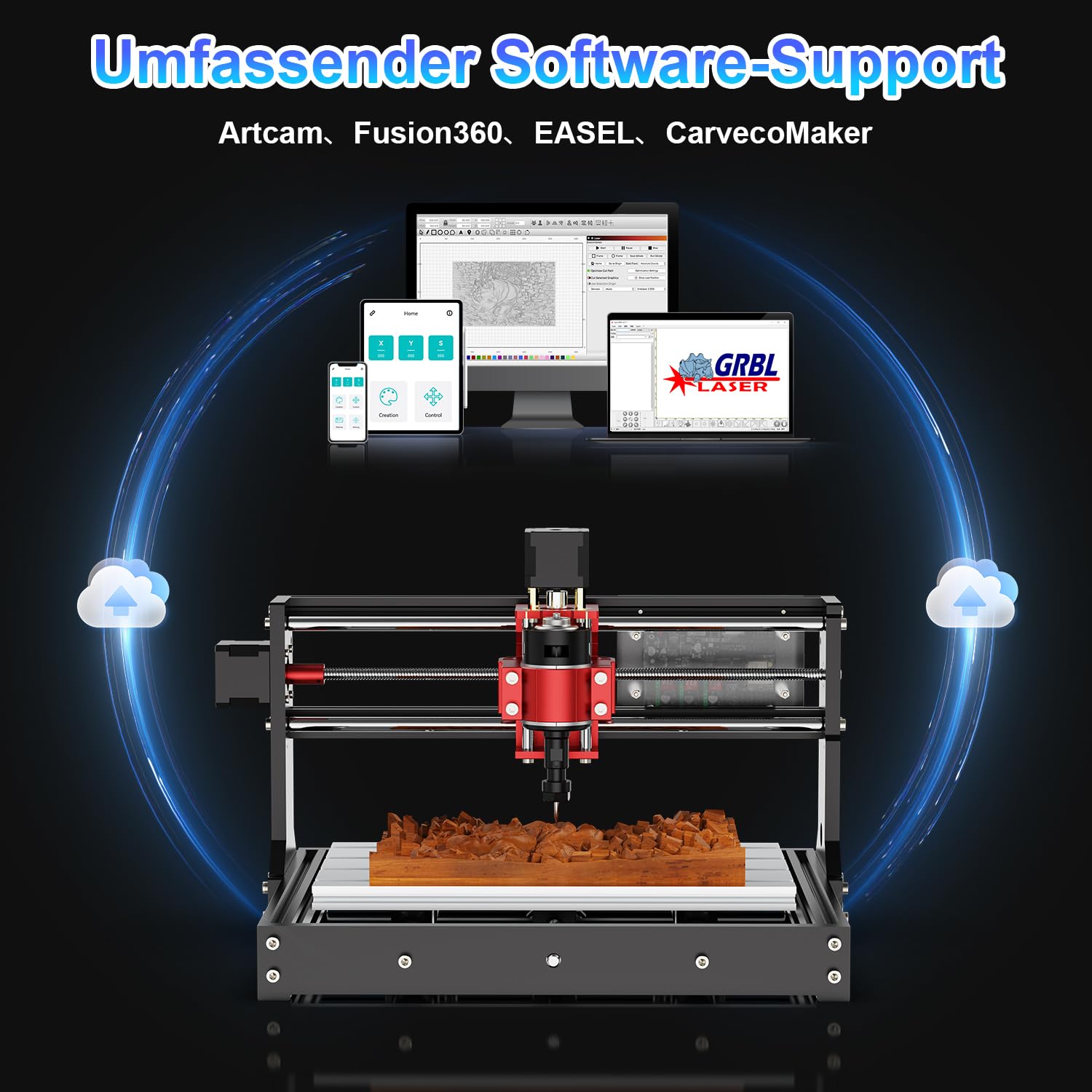 Twotrees TTC 3018 Pro CNC Fräsmaschine, Upgraded 3-Achsen Desktop Graviermaschine Ganzmetall für Holz/Acryl/MDF/Nylon/PCB, GRBL-Gesteuert, Holzschnitzen, Fräsen Gravieren, 300x180x40mm Arbeitsbereich