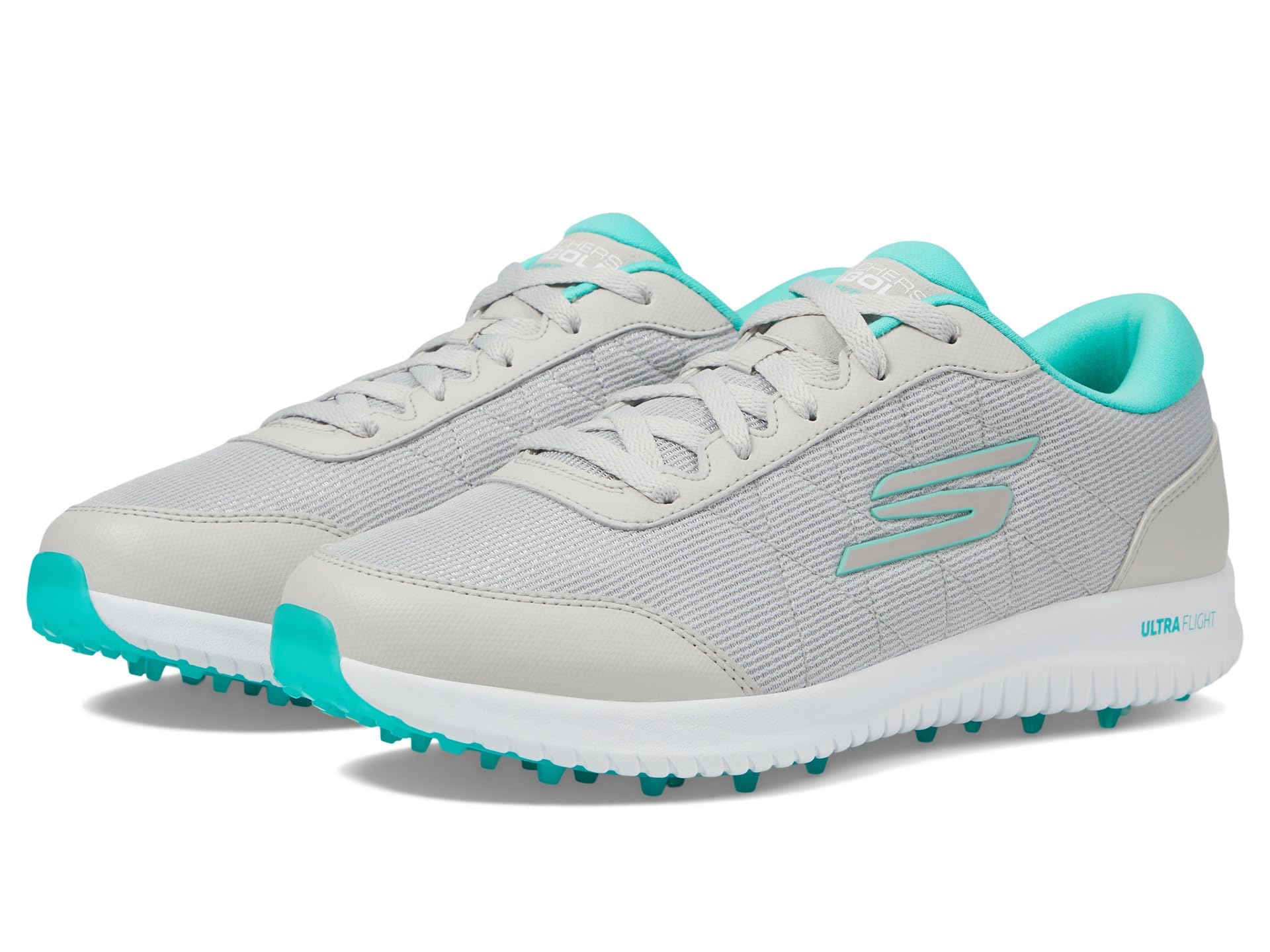 Skechers Women's Max Fairway 4 Spikeless Golf Shoe Sneaker, Gray/Turquoise, 8
