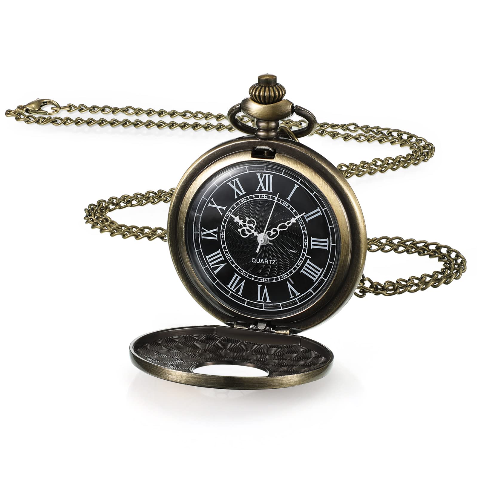 Orologio Da Tasca Vintage Uomo Donna: Quadrante Bianco Numeri Romani, Quarzo, Con Catena Di 37,5 Cm - Regalo Di Natale, Compleanno, Festa Del Papà