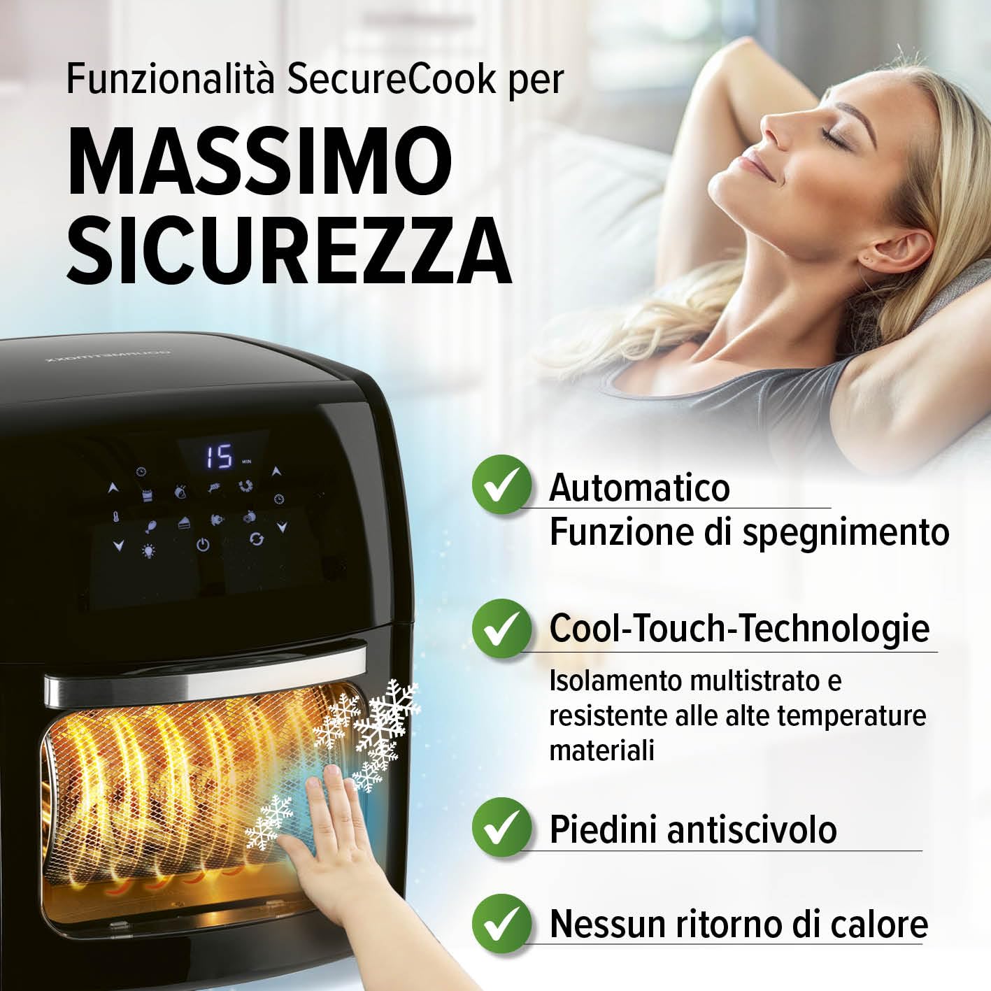 GOURMETmaxx Friggitrice digitale XXL ad aria calda 12 litri | Frittura senza grassi, friggitrice, forno e grill rotante in un unico apparecchio | Con 9 programmi e funzione timer