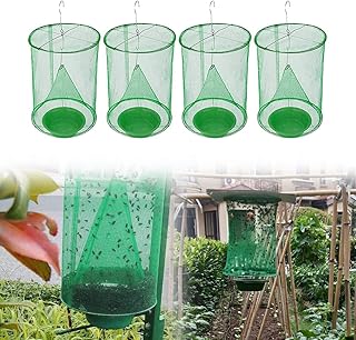 Reusable Fly Trap Outdoor Fly Catcher Ranch Fly Traps Hanging Cages Flies Catcher Killer with Tray Fly Catcher Cage for Farms, Orchard, Yard, Garden Outdoor Indoor (4 Packs)