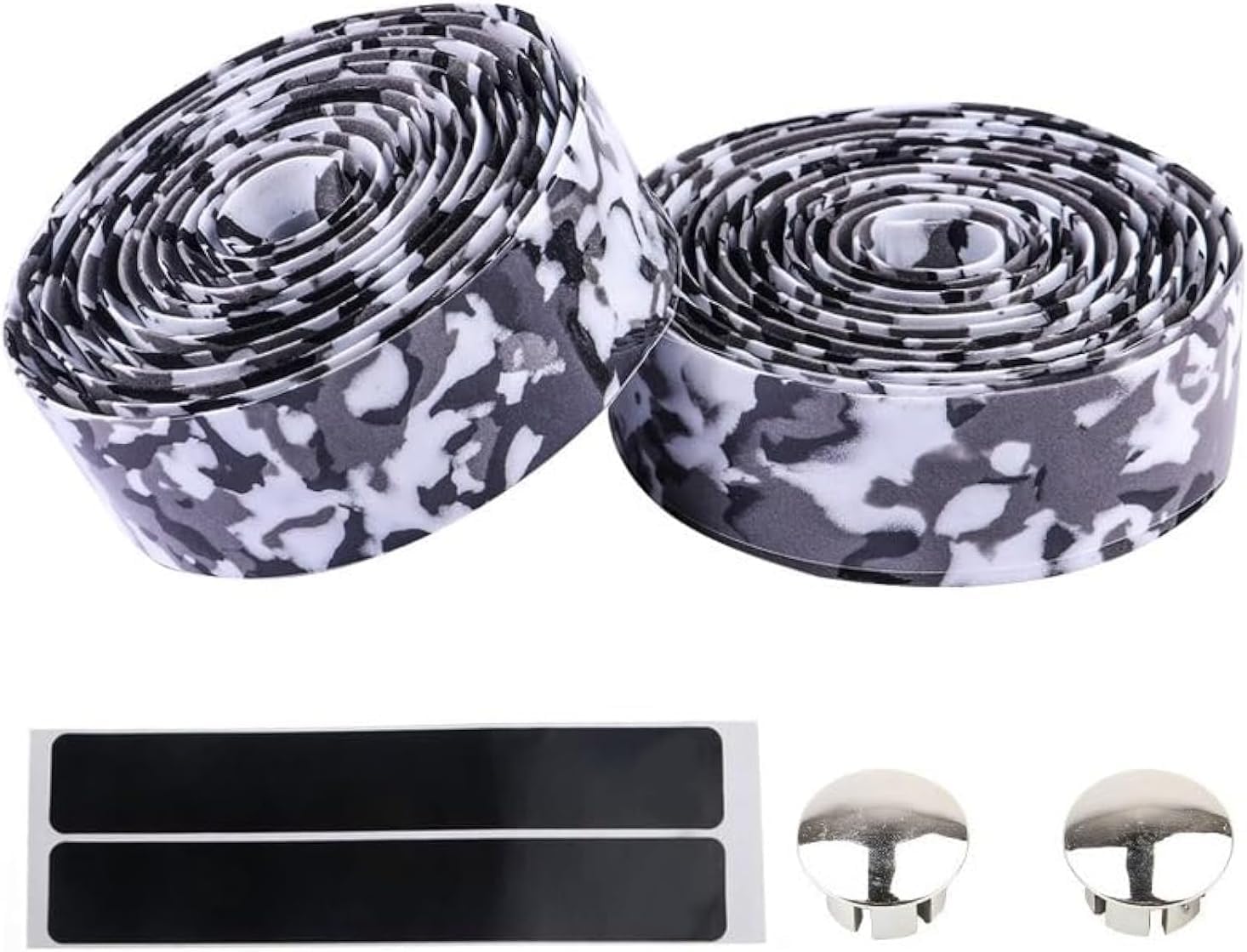 THE WHITE SHOP 2 PCS Bike Handlebar Tape, Bicycle Bar Tape Camouflage Series Comfort Road Bike Bar Tape with Bar End Plugs (BLACK-WHITE)