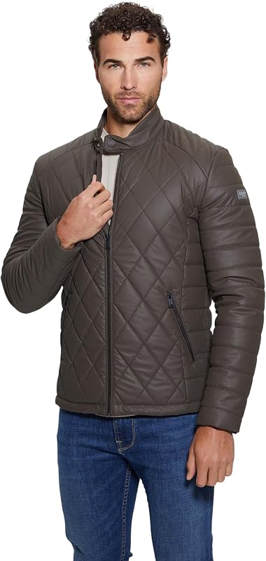 GUESS Mens Stretch Faux Leather Jacket