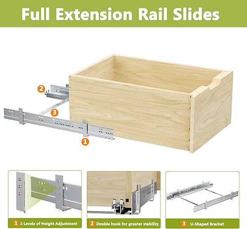 Miniatura 4 de ROOMTEC Organizador de gabinete extraíble con correderas de riel de extensión completa, estante extraíble de madera para armario de cocina,