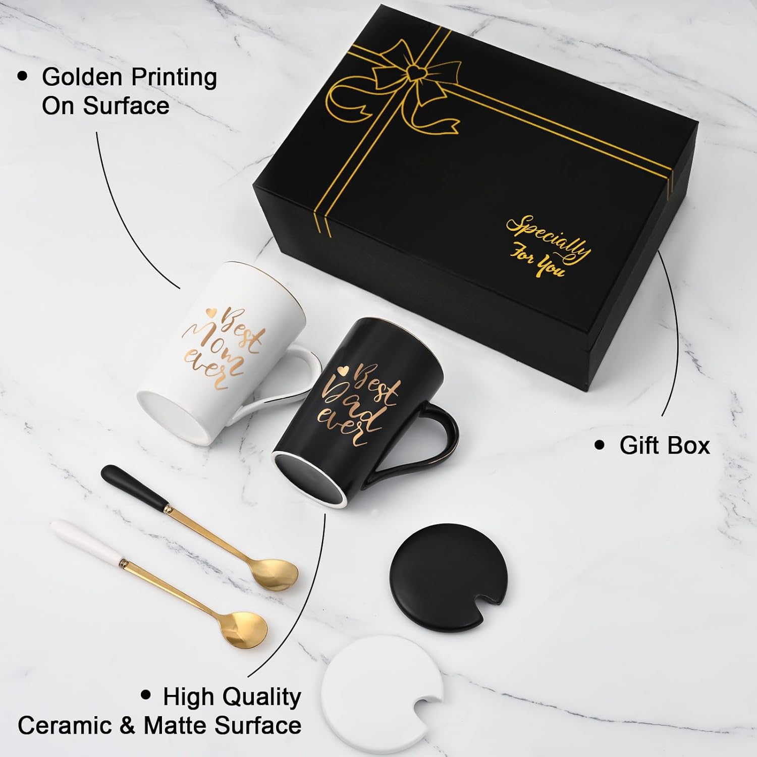 YHRJWN Best Mom and Dad Gifts, Mom and Dad Mugs, Best Parents Ever Coffee Mug, Christmas Gifts for Parents from Daughter Son, 14 Oz - Image 5