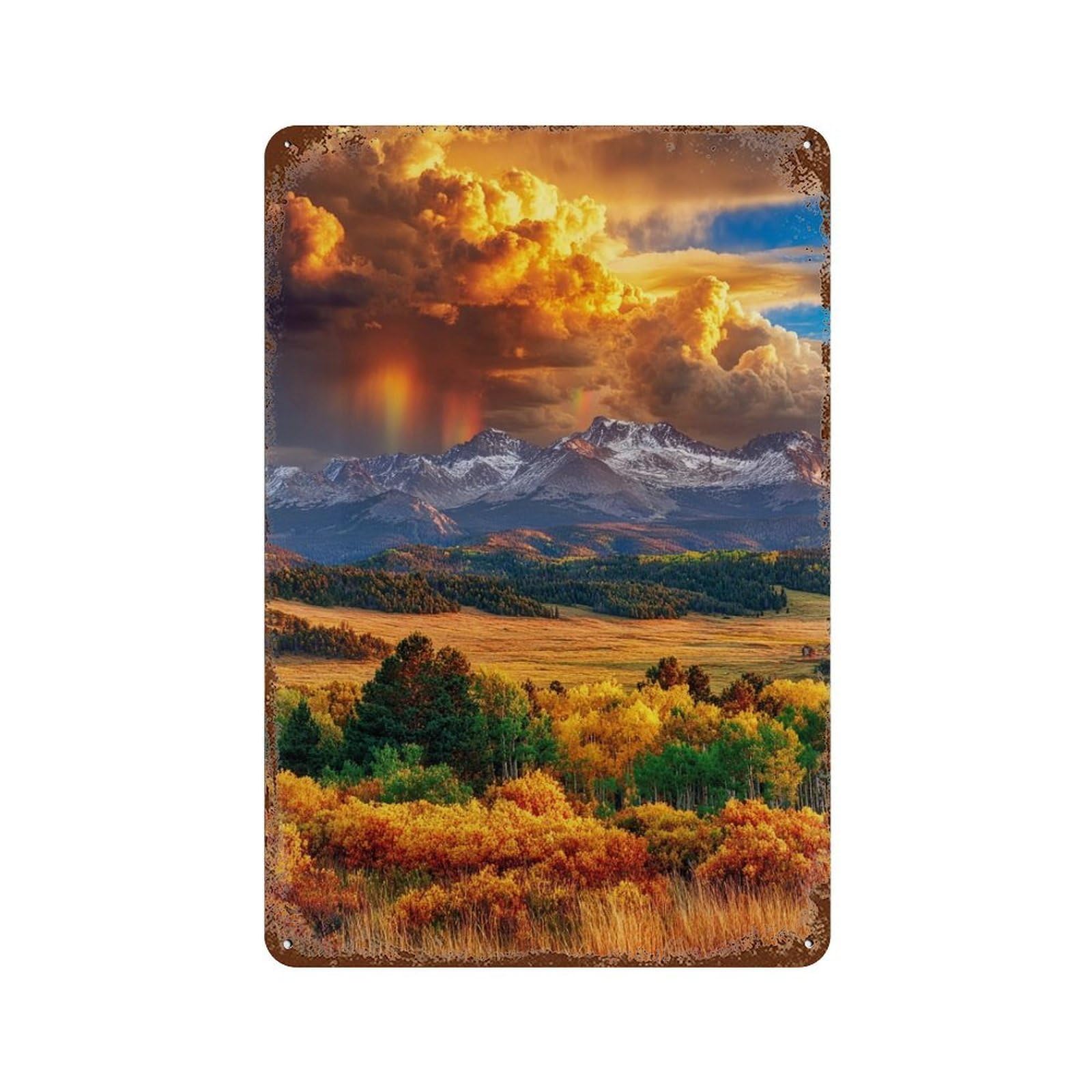 Mountain Sunset Landscape Decorative Tin Sign 11.8"x7.9", for Farmhouse, Kitchen And Entryway Decor, Vintage Wall Decor